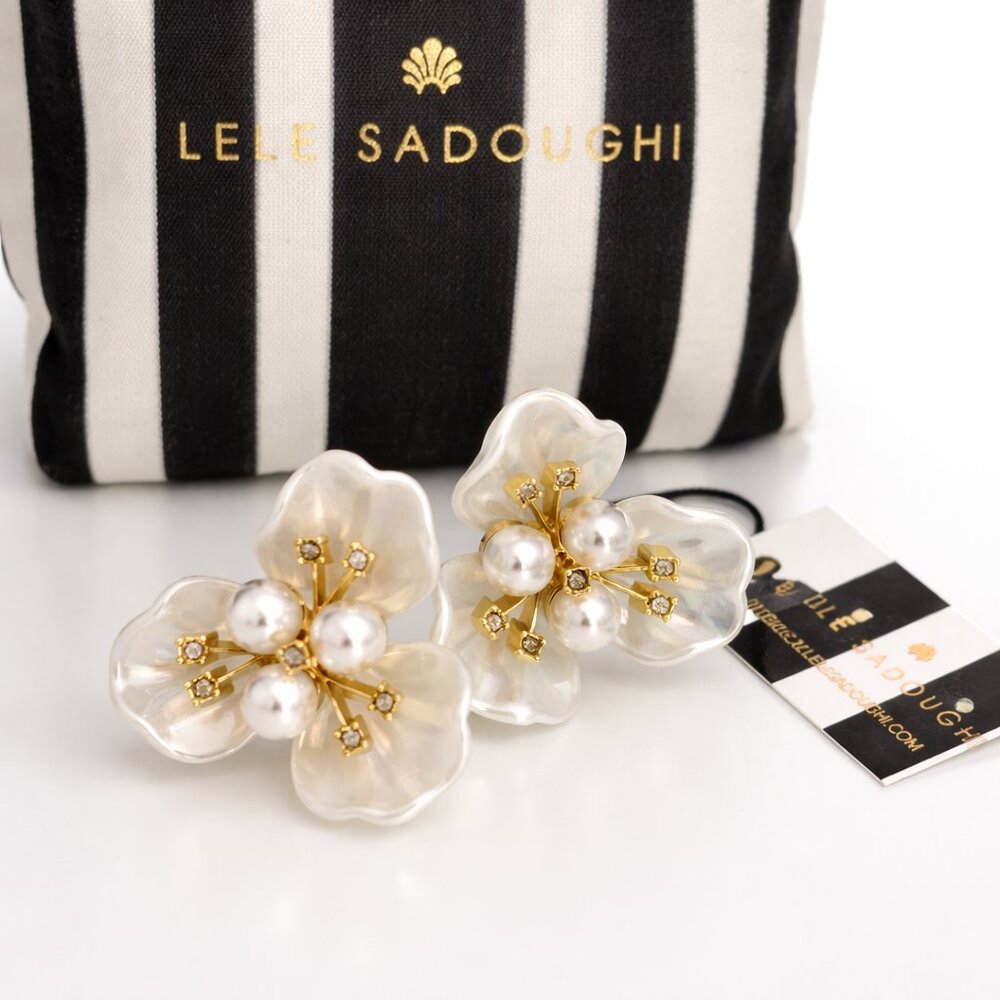 Lele Sadoughi Mother-of-Pearl Floral Pearl Earrings